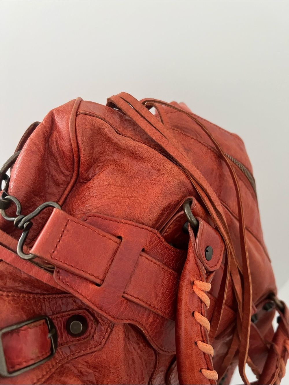 Balenciaga Red-Orange Leather Shoulder Bag - Picture 9 of 16